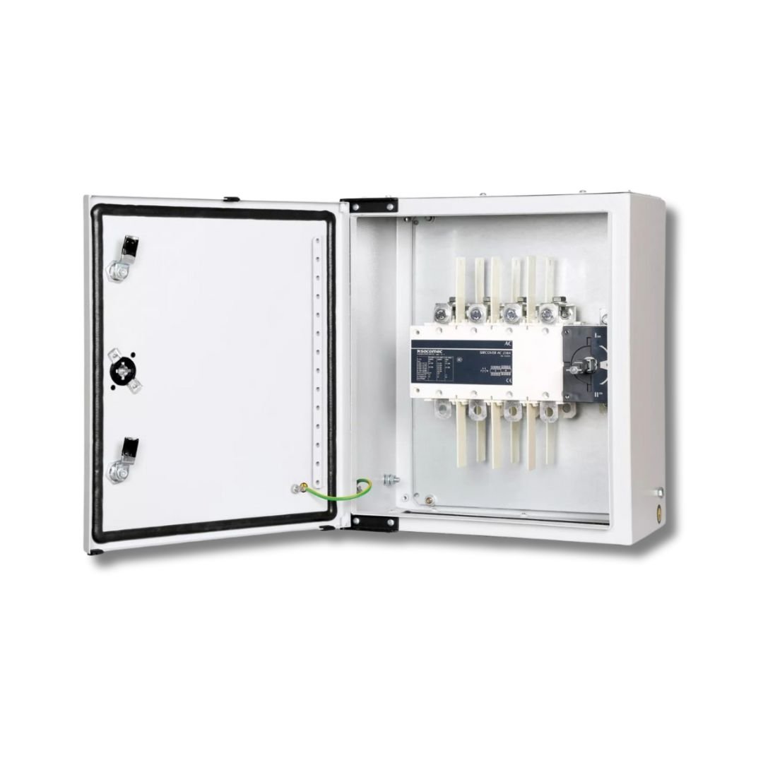 SOCOMEC Brand Manual Onload Changeover Switch in Steel Enclosure